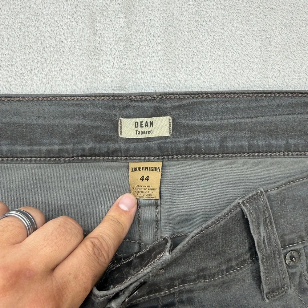 True Religion Dean Tapered Jeans Men 44x34 Grey Button Fly Horseshoe Stretch